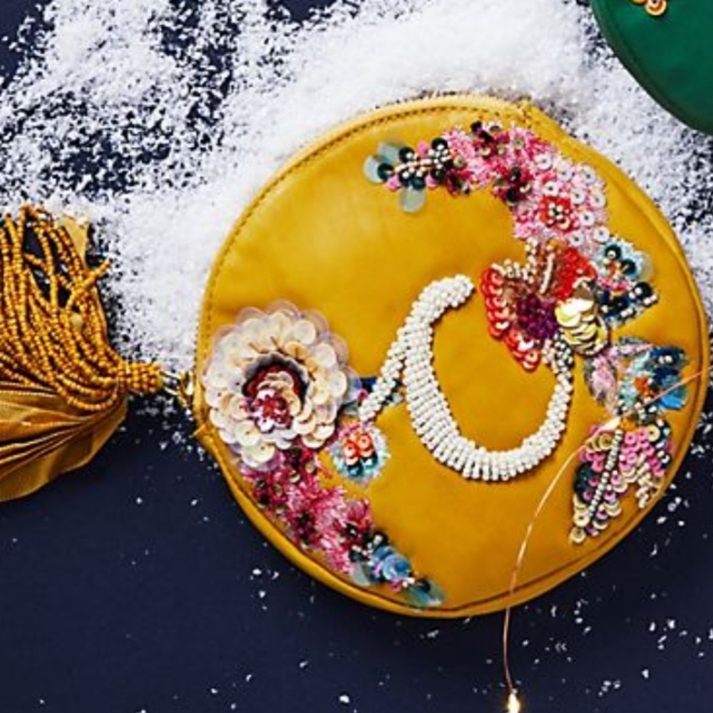Anthropologie Embellished Leather Monogram Pouch